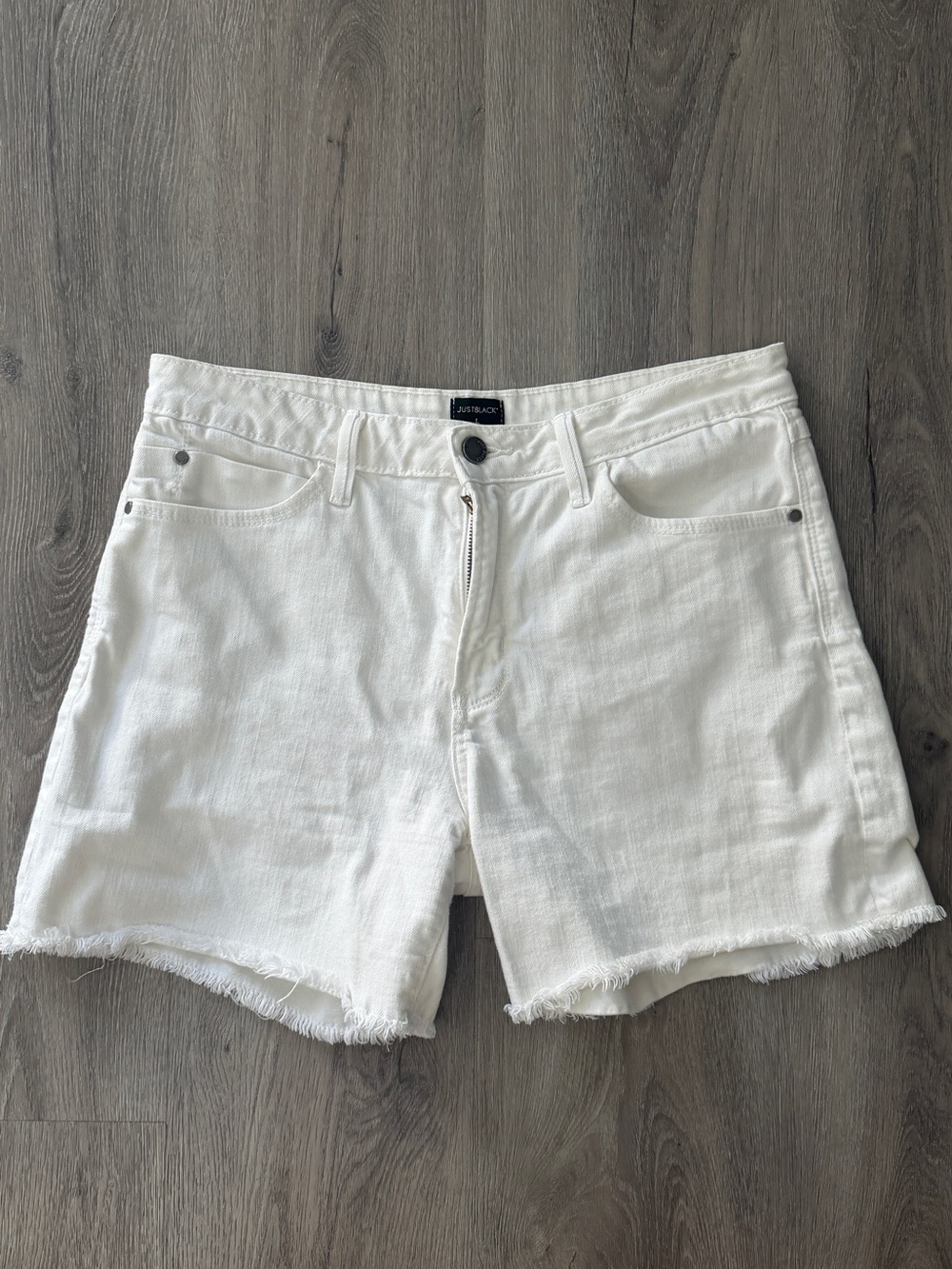 Just Black White Frayed Hem Denim Shorts